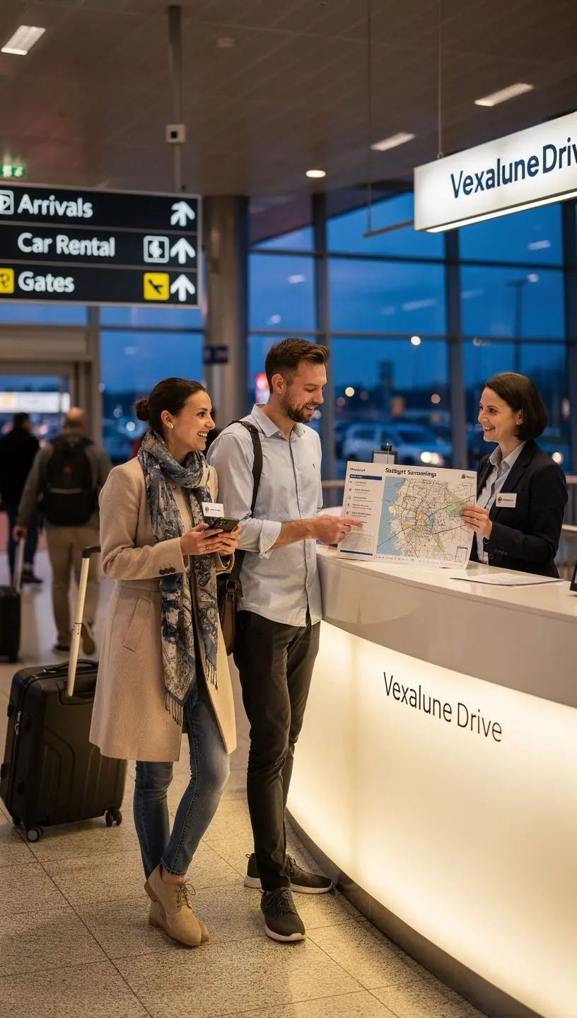 Ein Auto steht bereit auf dem Parkplatz des Flughafens, um abgeholt zu werden.
